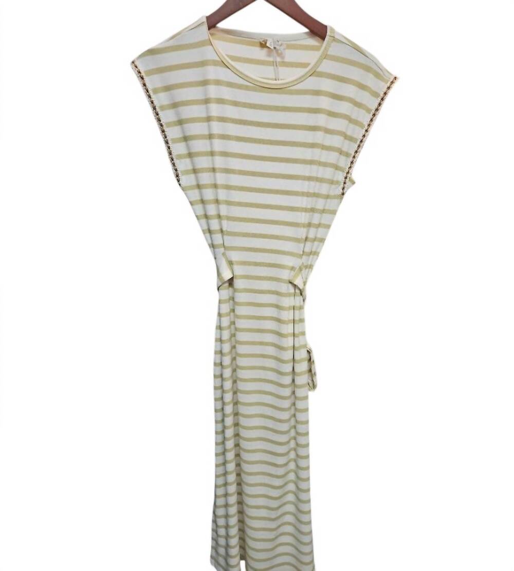 NEW HEM & THREAD women's tie waist striped midi dress in yellow